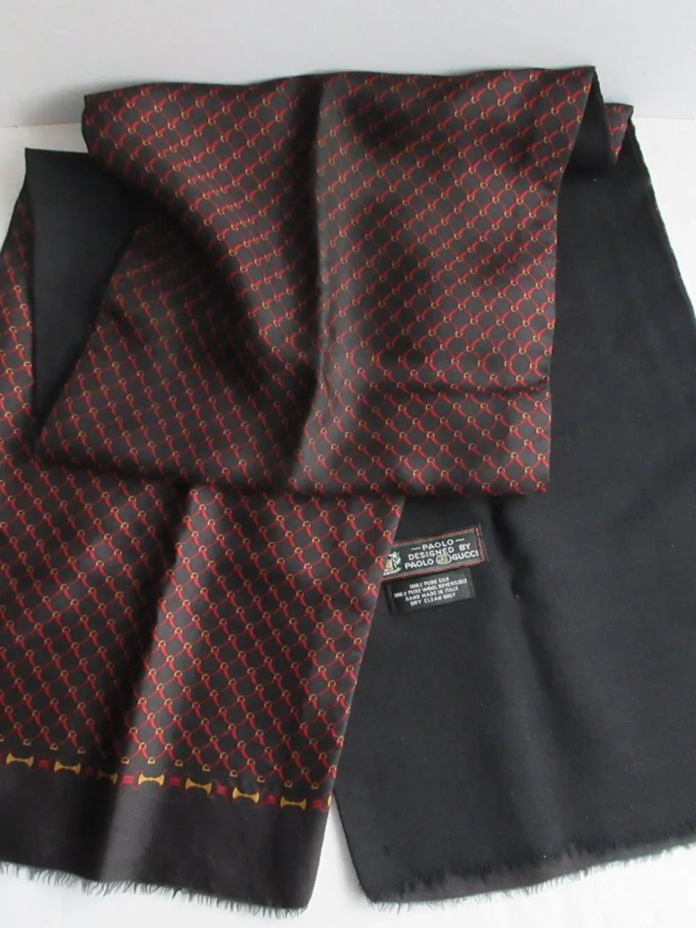 Paolo Designed By Paolo Gucci Scarf Made In Italy 100% Silk 100% Wool Reversible